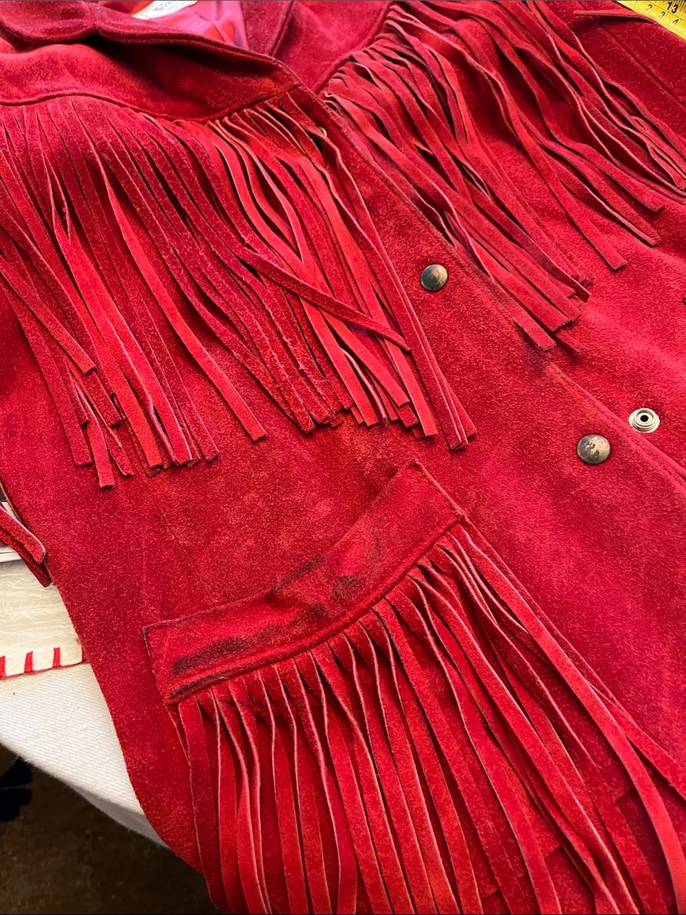 Vakko Red Suede Fringe Jacket - Picture 9 of 11